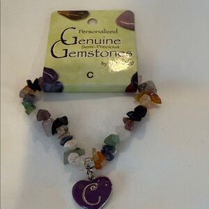 Personalized Gemstone Bracelet with Purple Heart Charm